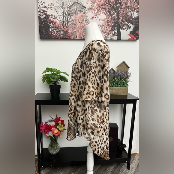 CATO Women’s  Plus Top Tunic Animal Print Size 14/16 Semi Sheer Short Sleeve - Picture 7 of 13